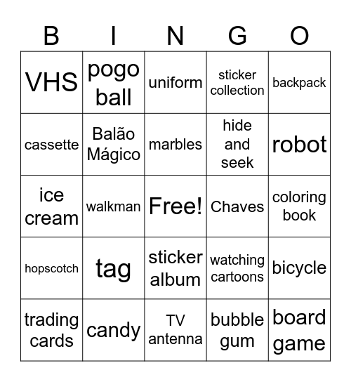 Childhood Bingo Card