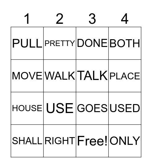 SIGHT WORDS Bingo Card