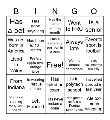 NSBE Bingo Card