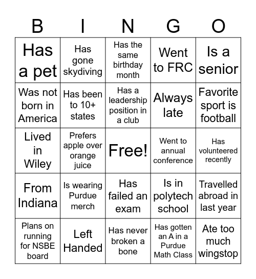 NSBE Bingo Card