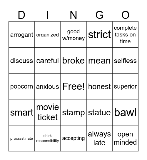Unit 10 Bingo Card