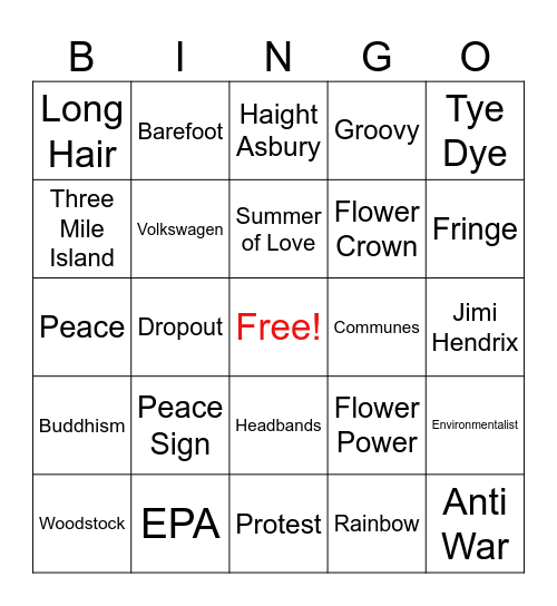 Hippies! Bingo Card