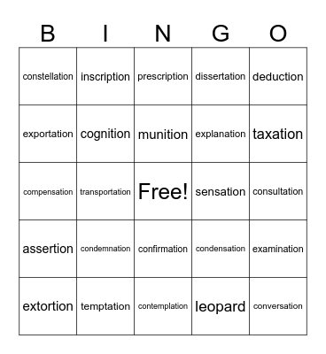MW List 20/21 Bingo Card