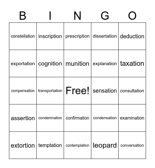 MW List 20/21 Bingo Card