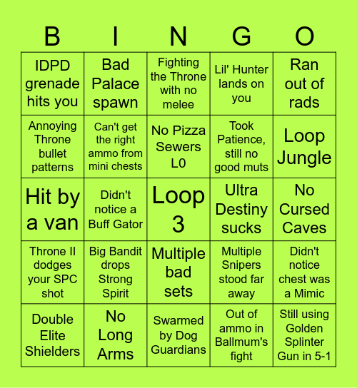 Nuclear Throne Bingo Card