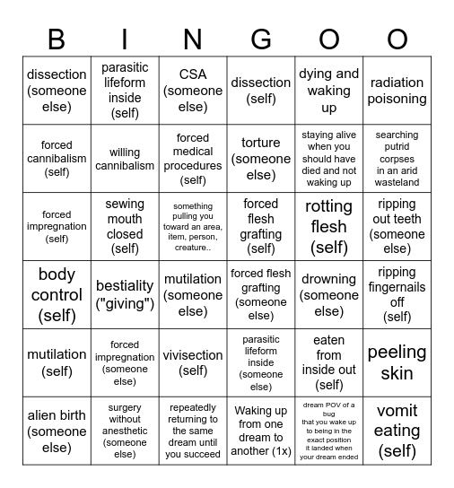 Nigtmare bingo Card