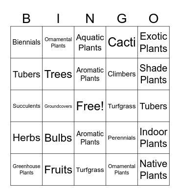 Types of Plants Bingo Card