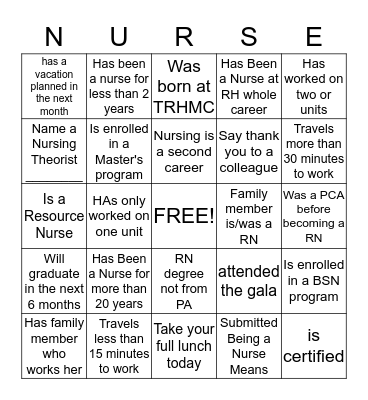 Celebrating Nursing Bingo Card