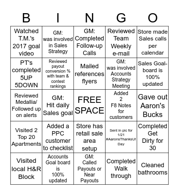 S. JAX P&L BINGO Card