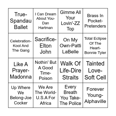 80's Bingo Card