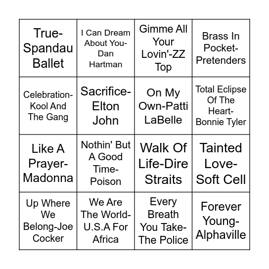 80's Bingo Card