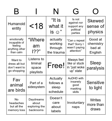 How similar are we? (Plural/system member) Bingo Card