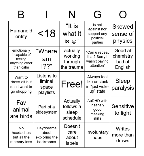 How similar are we? (Plural/system member) Bingo Card