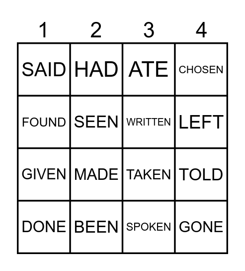 IRREGULAR VERBS Bingo Card