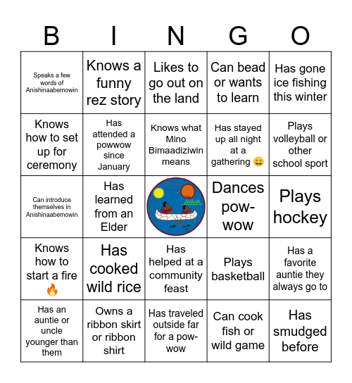 Shooniyaa Wa-Biitong Youth Bingo Card