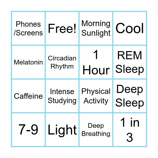 Sleep Health Bingo Card
