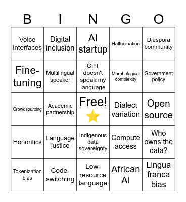 Local Language NLP Bingo! Bingo Card