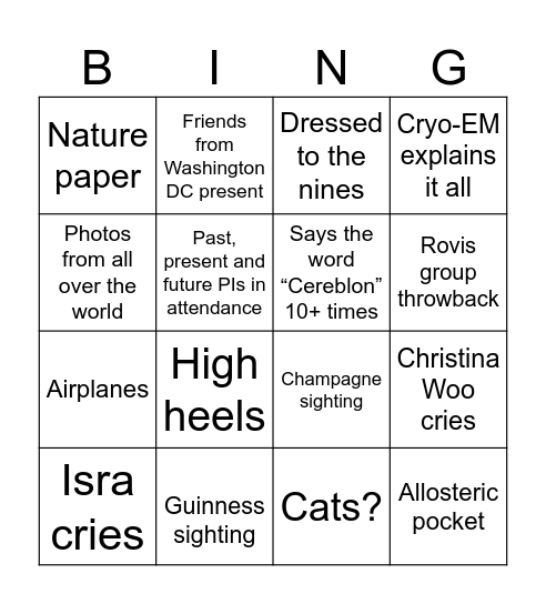 Vanessa defends her PhD Bingo Card