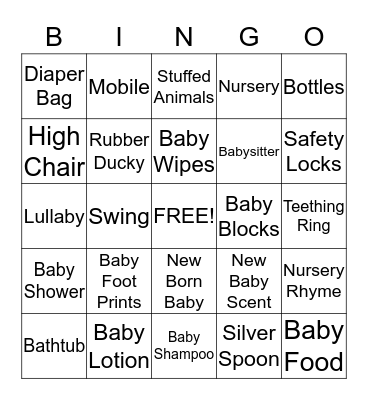 Baby Shower Bingo Card