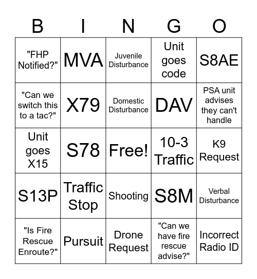 Law Dispatch Bingo Card
