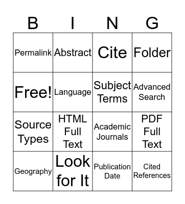 Database Bingo Card