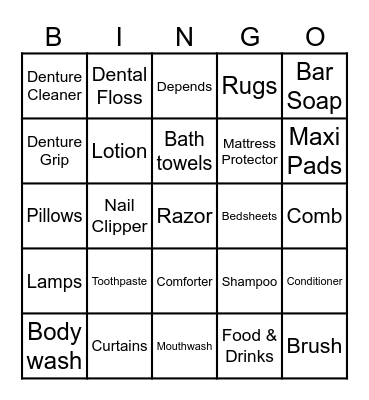 Essential Item Bingo Card