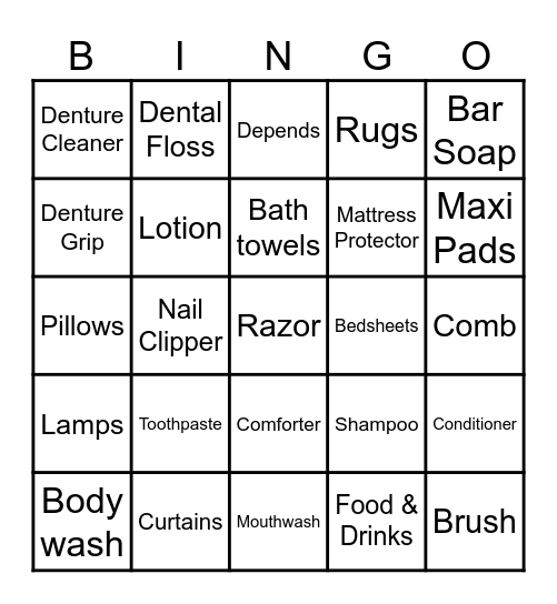 Essential Item Bingo Card