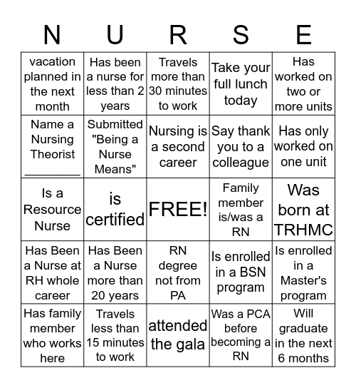 Celebrating Nursing Bingo Card