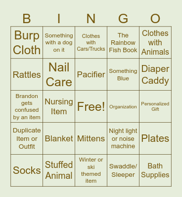 Baby Shower Gift Bingo Card