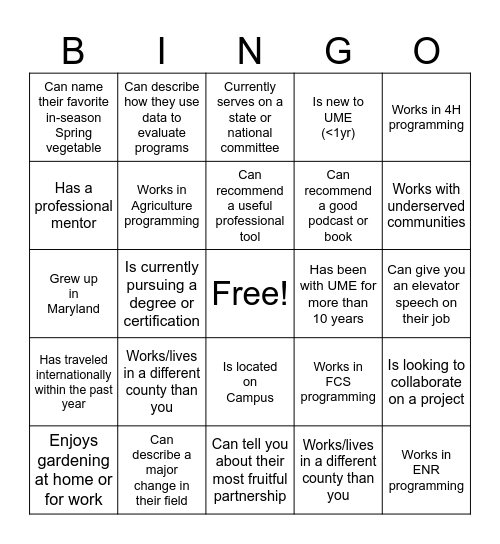 UME Networking Activity-Find Someone Who... Bingo Card