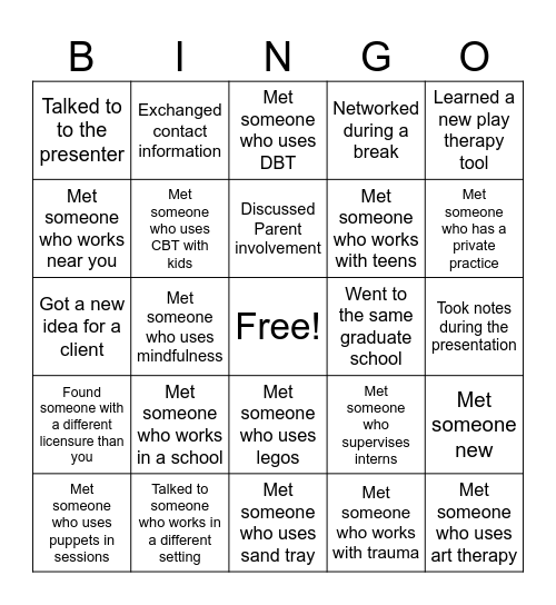 Play Therapy Bingo Card