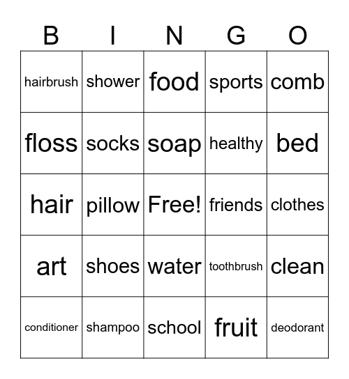 Hygiene Bingo Card