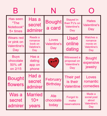 Virtual Valentine's Day Bingo <3 Bingo Card