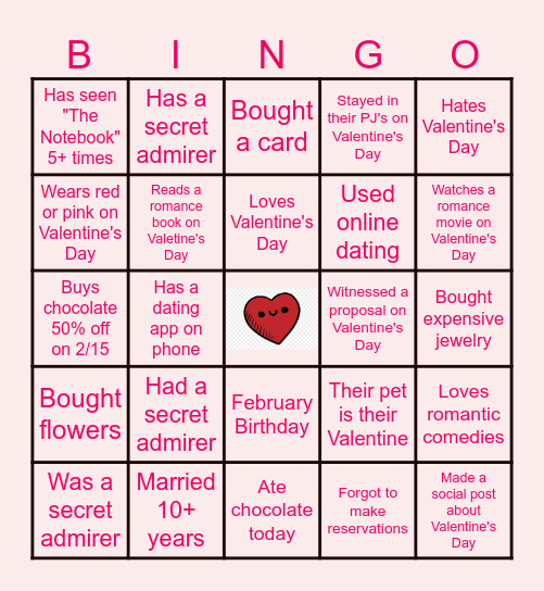 Virtual Valentine's Day Bingo <3 Bingo Card