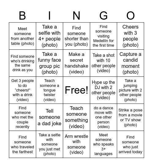 Wedding Bingo (English) Bingo Card