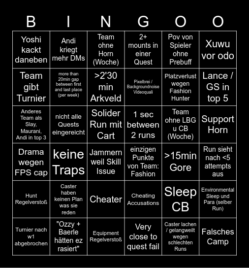 Week 1 Bingo Card