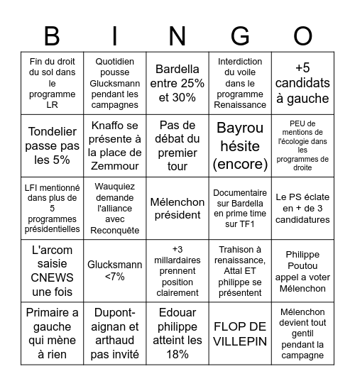 Présidentielle 2027 Bingo Card