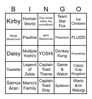 The Super Mario Galaxy Movie Bingo Card
