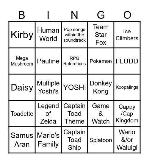 The Super Mario Galaxy Movie Bingo Card