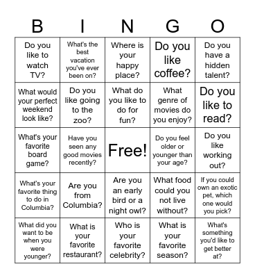 Conversation Bingo Card