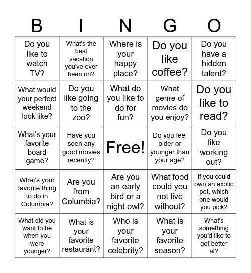 Conversation Bingo Card
