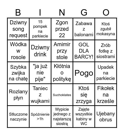 18-stkowe Bingo Andrzeja Bingo Card