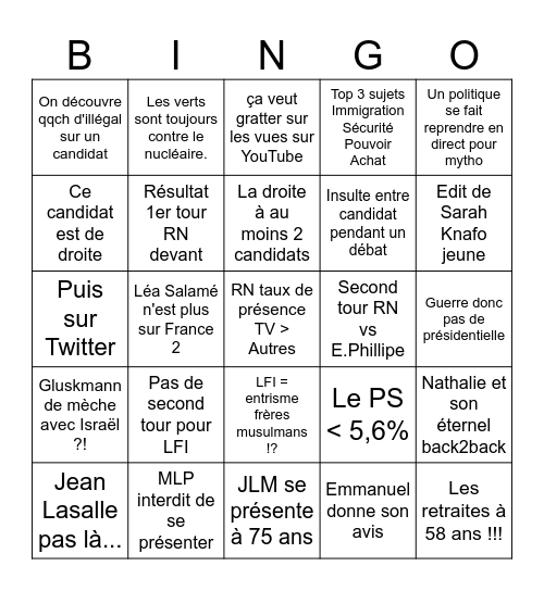Présidentielle 2027 Bingo Card