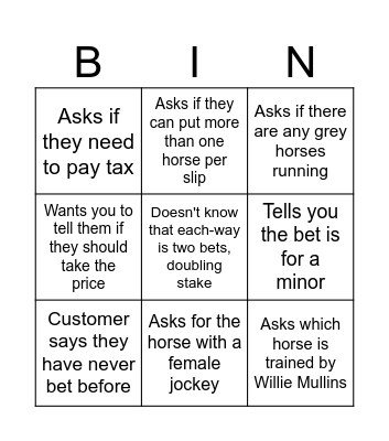 Grand national bingo Card