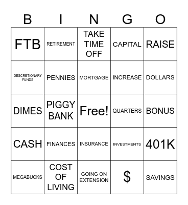 Money Management Bingo Card