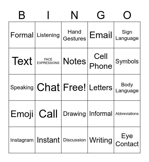 Communication Bingo Card