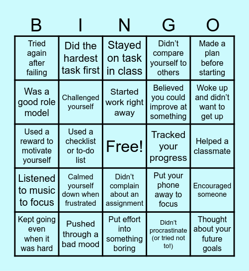 Motivation Bingo Card