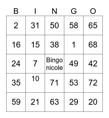 Bingo Nicole Bingo Card