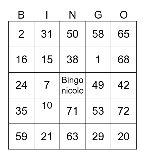 Bingo Nicole Bingo Card