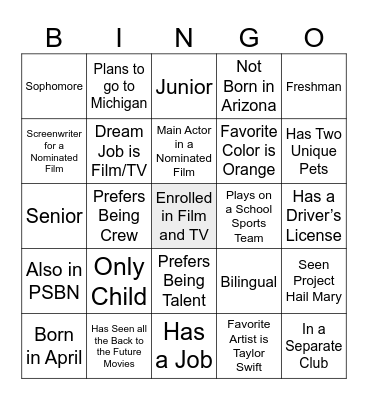 FILM FESTIVAL Bingo Card